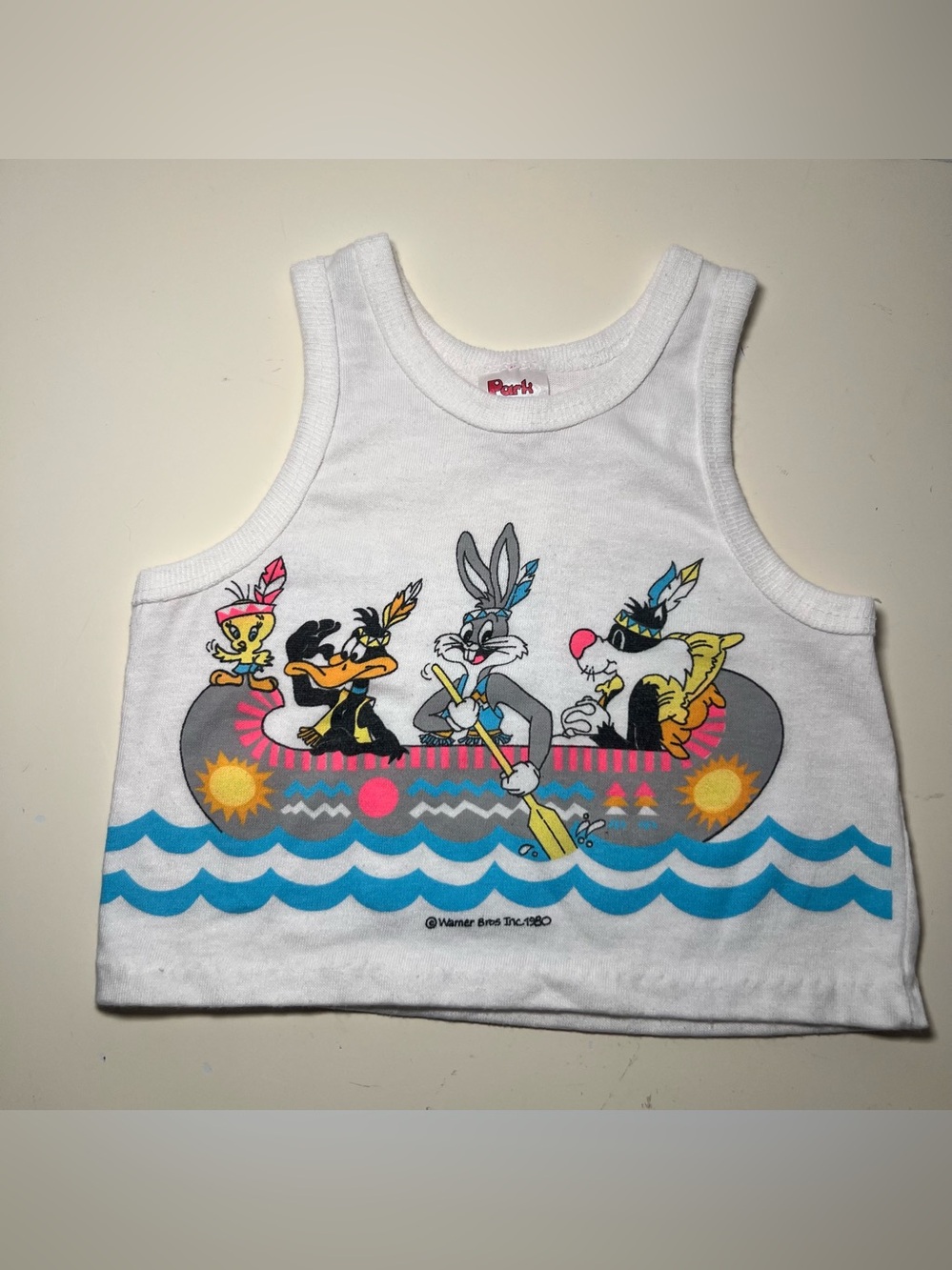 Vintage Warner Bros 1980s Tank Top Summer Vibes Kid Core Boating Rowing Bugs Bun